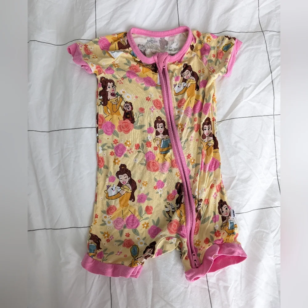 Little Sleepies Disney Princess Belle Shorty Zippy Romper 6-12 Months - Picture 1 of 5